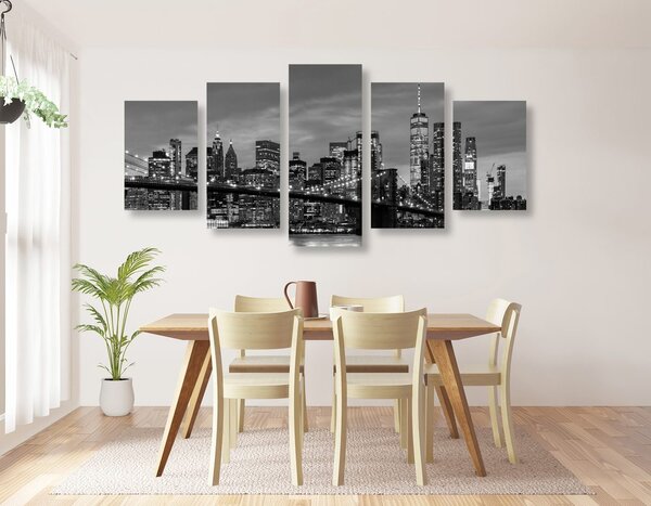 5-dijelna slika divan most u Brooklynu u crno-bijelom dizajnu