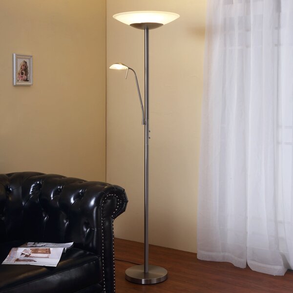 Lindby Ragna LED podna lampa, lampa za čitanje, nikl, dimabilna, prigušiva, Metalik, Dnevni boravak/blagovaonica, Metal, Svjetlo za čitanje