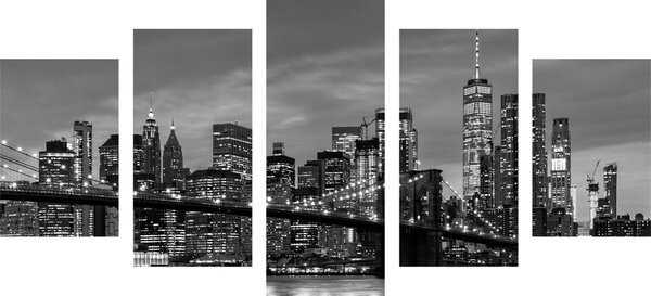5-dijelna slika divan most u Brooklynu u crno-bijelom dizajnu