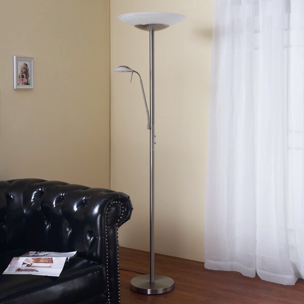 Lindby Ragna LED podna lampa, lampa za čitanje, nikl, dimabilna, prigušiva, Metalik, Dnevni boravak/blagovaonica, Metal, Svjetlo za čitanje