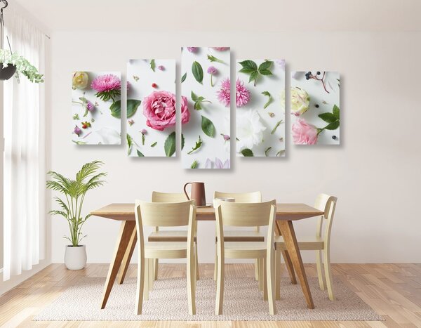 5-dijelna slika nježna mrtva priroda - cvijeće