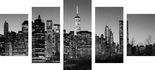 5-dijelna slika centar New Yorka u crno-bijelom dizajnu