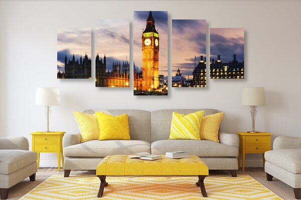 5-dijelna slika noćni Big Ben u Londonu