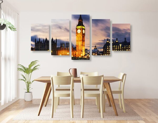 5-dijelna slika noćni Big Ben u Londonu