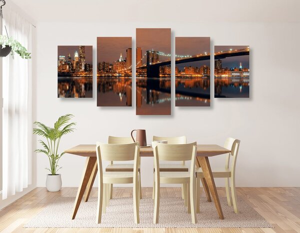 5-dijelna slika odsjaj Manhattana u vodi