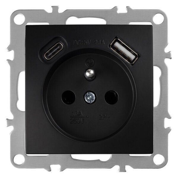 Jednostruka utičnica s uzemljenjem + USB-A USB-C OSTE JNH004-G Black