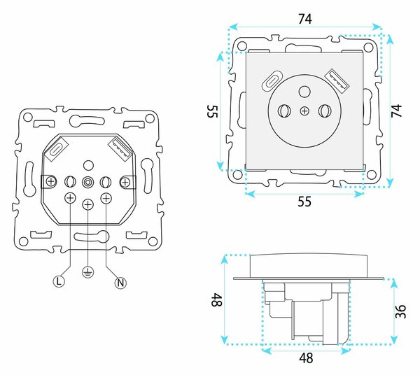 Jednostruka utičnica s uzemljenjem + USB-A USB-C OSTE JNH004-G Black