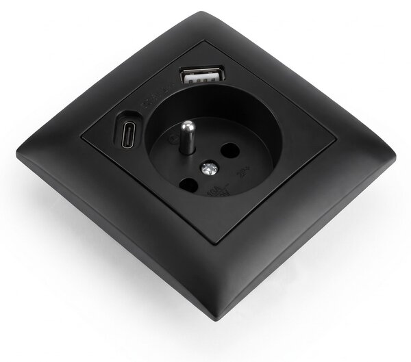Jednostruka utičnica s uzemljenjem + USB-A USB-C OSTE JNH004-G Black