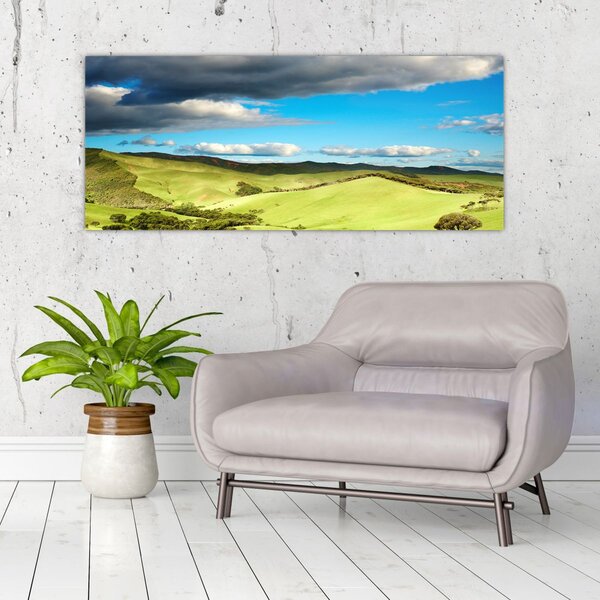 Slika - Zeleni krajolik s brdima (120x50 cm)