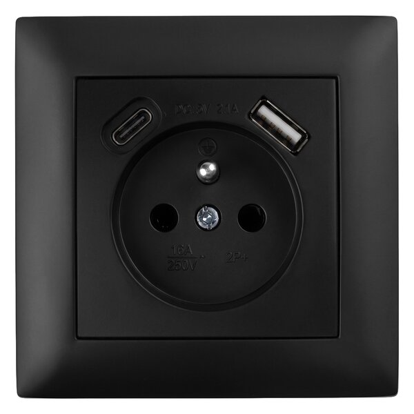 Jednostruka utičnica s uzemljenjem + USB-A USB-C OSTE JNH004-G Black