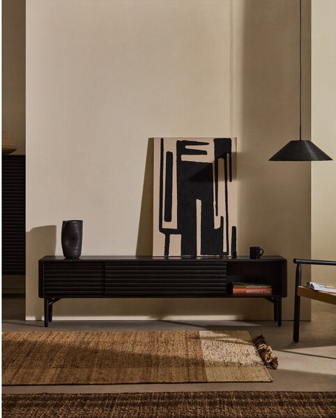 Crna TV komoda u dekoru hrasta 200x57x35 cm Lenon – Kave Home