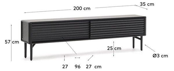 Crna TV komoda u dekoru hrasta 200x57x35 cm Lenon – Kave Home