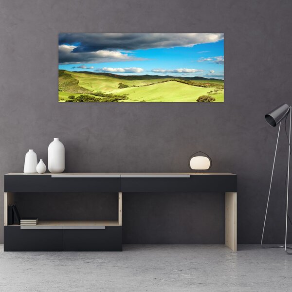 Slika - Zeleni krajolik s brdima (120x50 cm)
