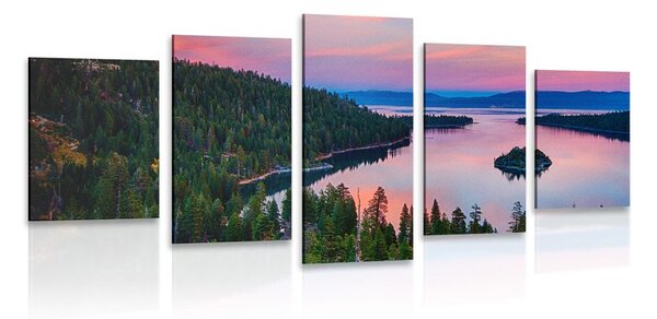 5-dijelna slika jezero pri zalasku sunca
