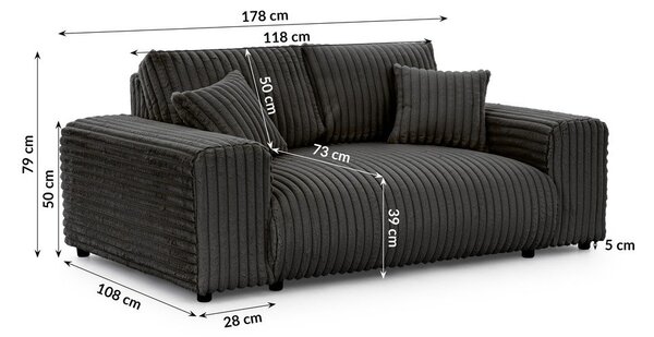 Tamno siva sofa od samta 178 cm Justin – Ropez
