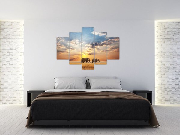 Slika - Slonovi lutaju savanom (150x105 cm)
