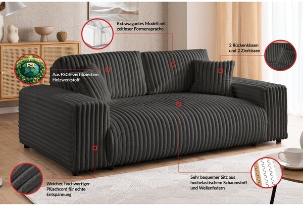 Tamno siva sofa od samta 178 cm Justin – Ropez