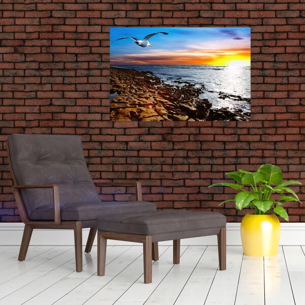 Slika - Galeb leti iznad obale (90x60 cm)