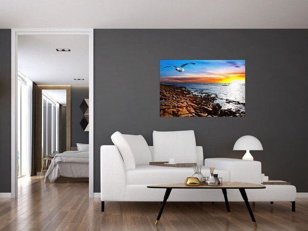 Slika - Galeb leti iznad obale (90x60 cm)