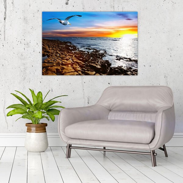 Slika - Galeb leti iznad obale (90x60 cm)