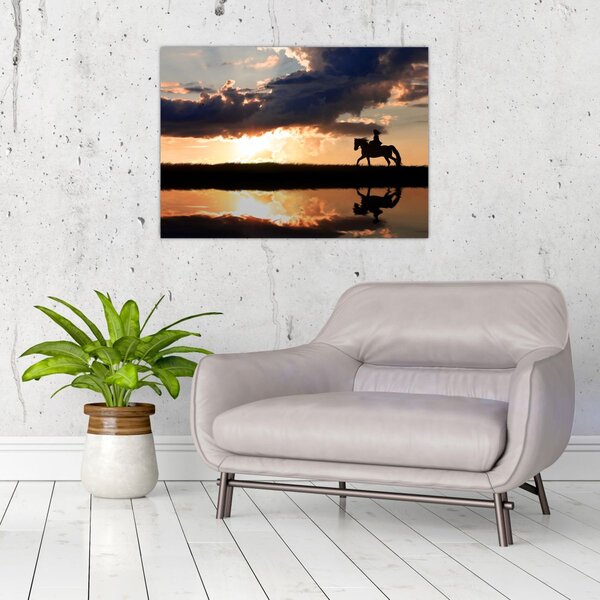 Slika - Jahač na konju pri zalasku sunca (70x50 cm)