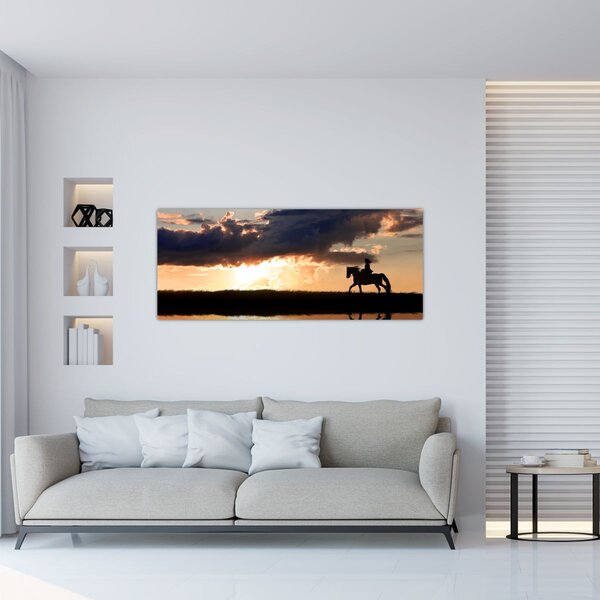 Slika - Jahač na konju pri zalasku sunca (120x50 cm)