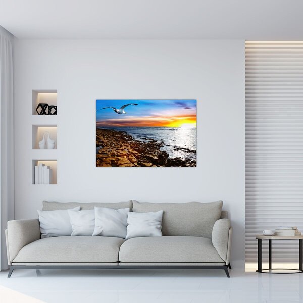 Slika - Galeb leti iznad obale (90x60 cm)