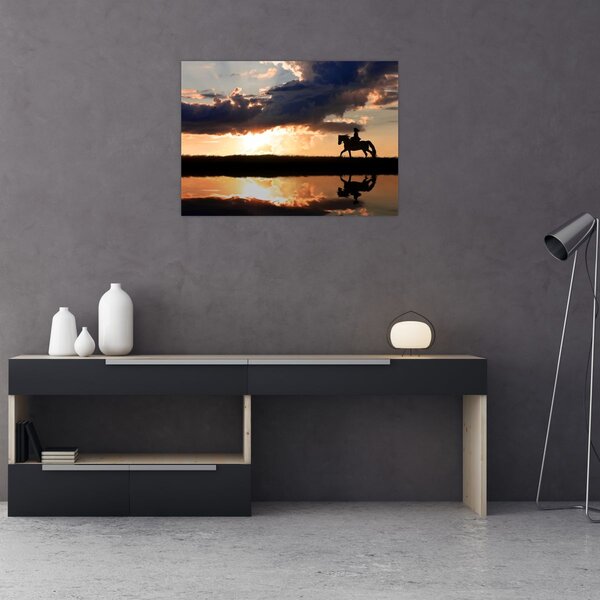 Slika - Jahač na konju pri zalasku sunca (70x50 cm)