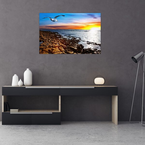 Slika - Galeb leti iznad obale (90x60 cm)