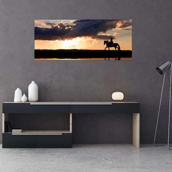 Slika - Jahač na konju pri zalasku sunca (120x50 cm)