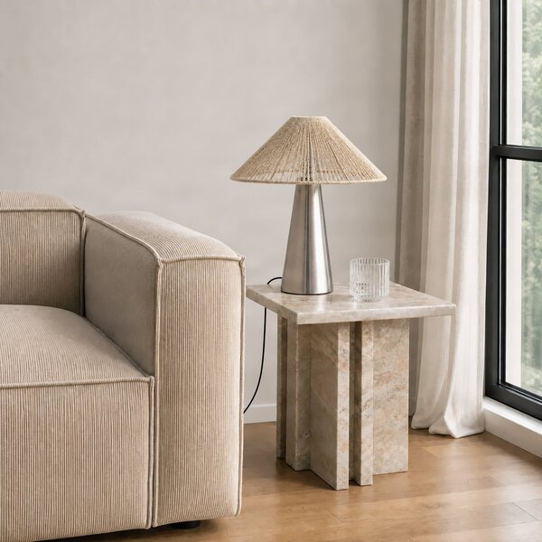 Stolne Lampa Lucande, Stephane, Bež, Dnevna soba, Tkanina / tekstil, Moderan