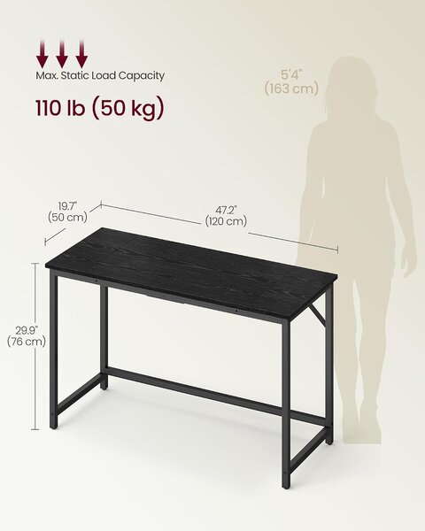 Radni stol, računalni stol 120 x 50 x 76 cm, crni