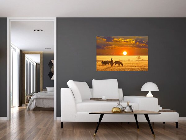 Slika - Zebre sa zalaskom sunca (90x60 cm)