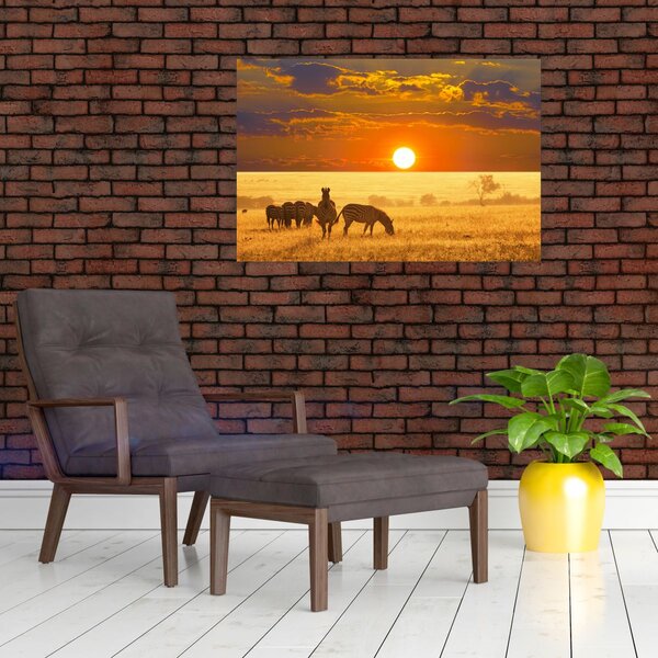 Slika - Zebre sa zalaskom sunca (90x60 cm)