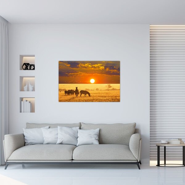 Slika - Zebre sa zalaskom sunca (90x60 cm)