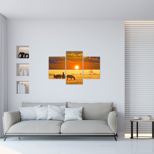 Slika - Zebre sa zalaskom sunca (90x60 cm)