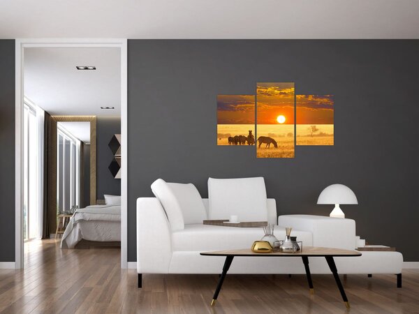 Slika - Zebre sa zalaskom sunca (90x60 cm)