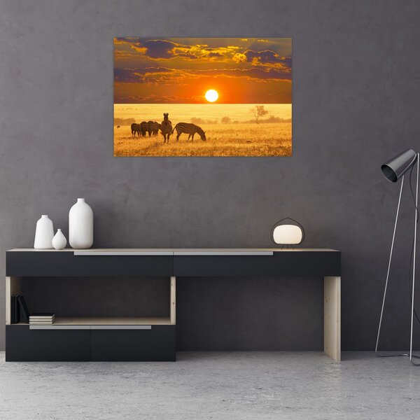 Slika - Zebre sa zalaskom sunca (90x60 cm)