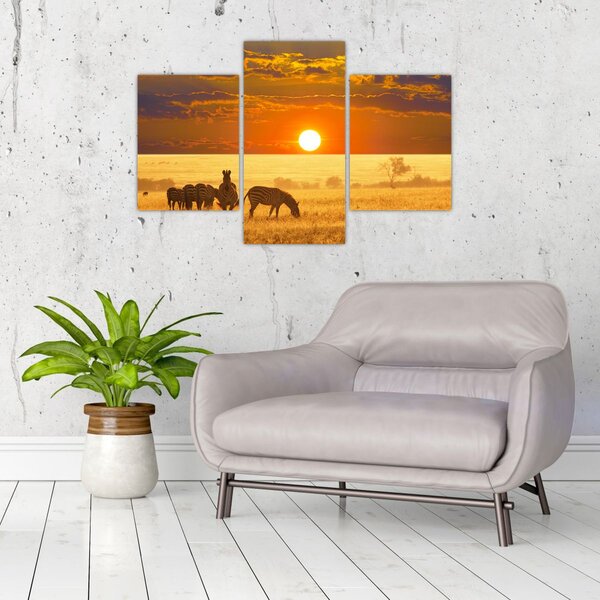 Slika - Zebre sa zalaskom sunca (90x60 cm)