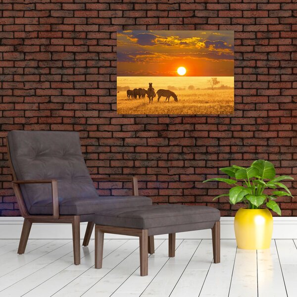 Slika - Zebre sa zalaskom sunca (70x50 cm)