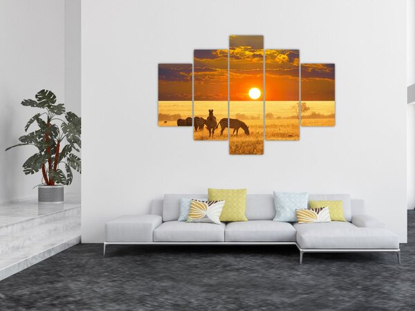Slika - Zebre sa zalaskom sunca (150x105 cm)