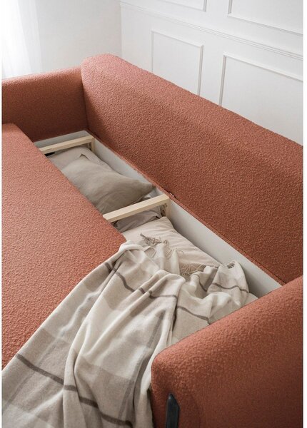 Sklopiva/s prostorom za odlaganje sofa od bouclé tkanine boja terakote 244 cm Arcadova – ELTAP