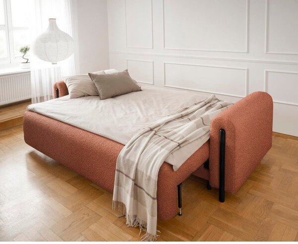 Sklopiva/s prostorom za odlaganje sofa od bouclé tkanine boja terakote 244 cm Arcadova – ELTAP