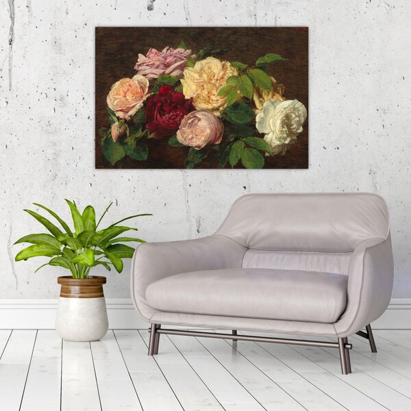 Slika - Henri Fantin-Latour, Roses de Nice on a Table, reprodukcije (90x60 cm)