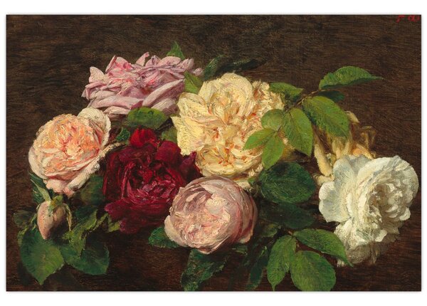 Slika - Henri Fantin-Latour, Roses de Nice on a Table, reprodukcije (90x60 cm)