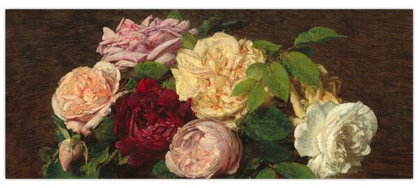 Slika - Henri Fantin-Latour, Roses de Nice on a Table, reprodukcije (120x50 cm)