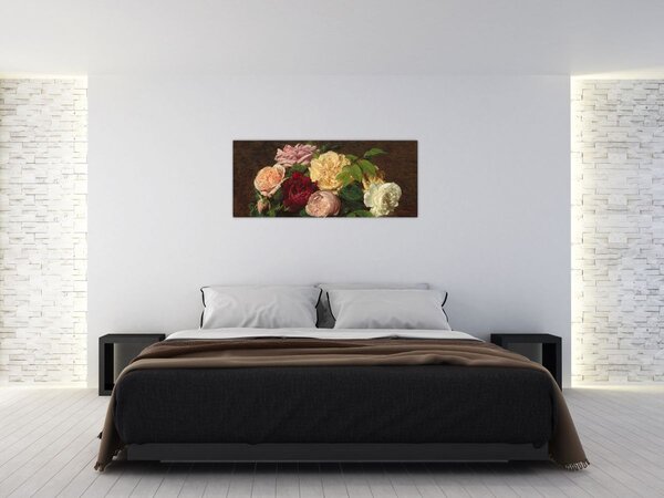 Slika - Henri Fantin-Latour, Roses de Nice on a Table, reprodukcije (120x50 cm)