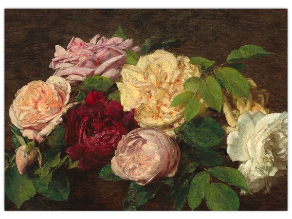 Slika - Henri Fantin-Latour, Roses de Nice on a Table, reprodukcije (70x50 cm)