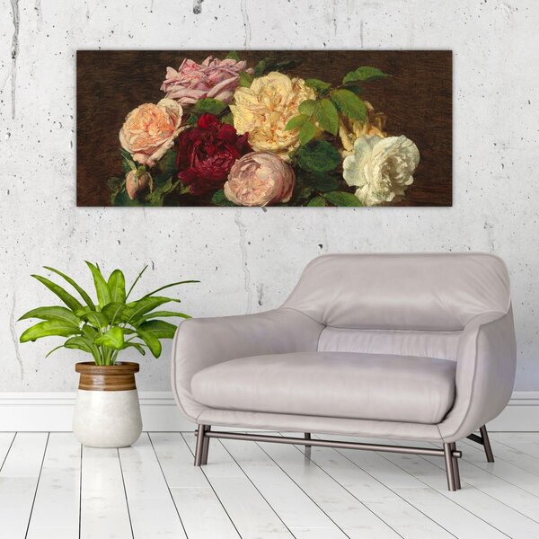 Slika - Henri Fantin-Latour, Roses de Nice on a Table, reprodukcije (120x50 cm)
