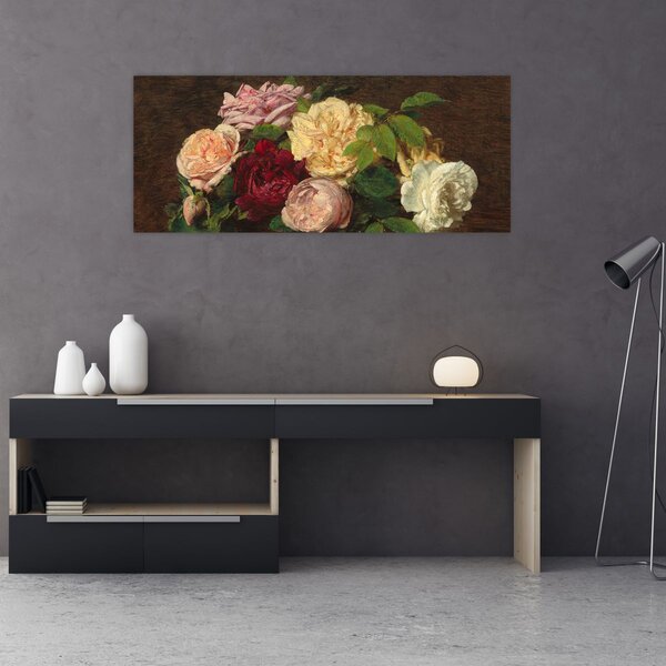 Slika - Henri Fantin-Latour, Roses de Nice on a Table, reprodukcije (120x50 cm)